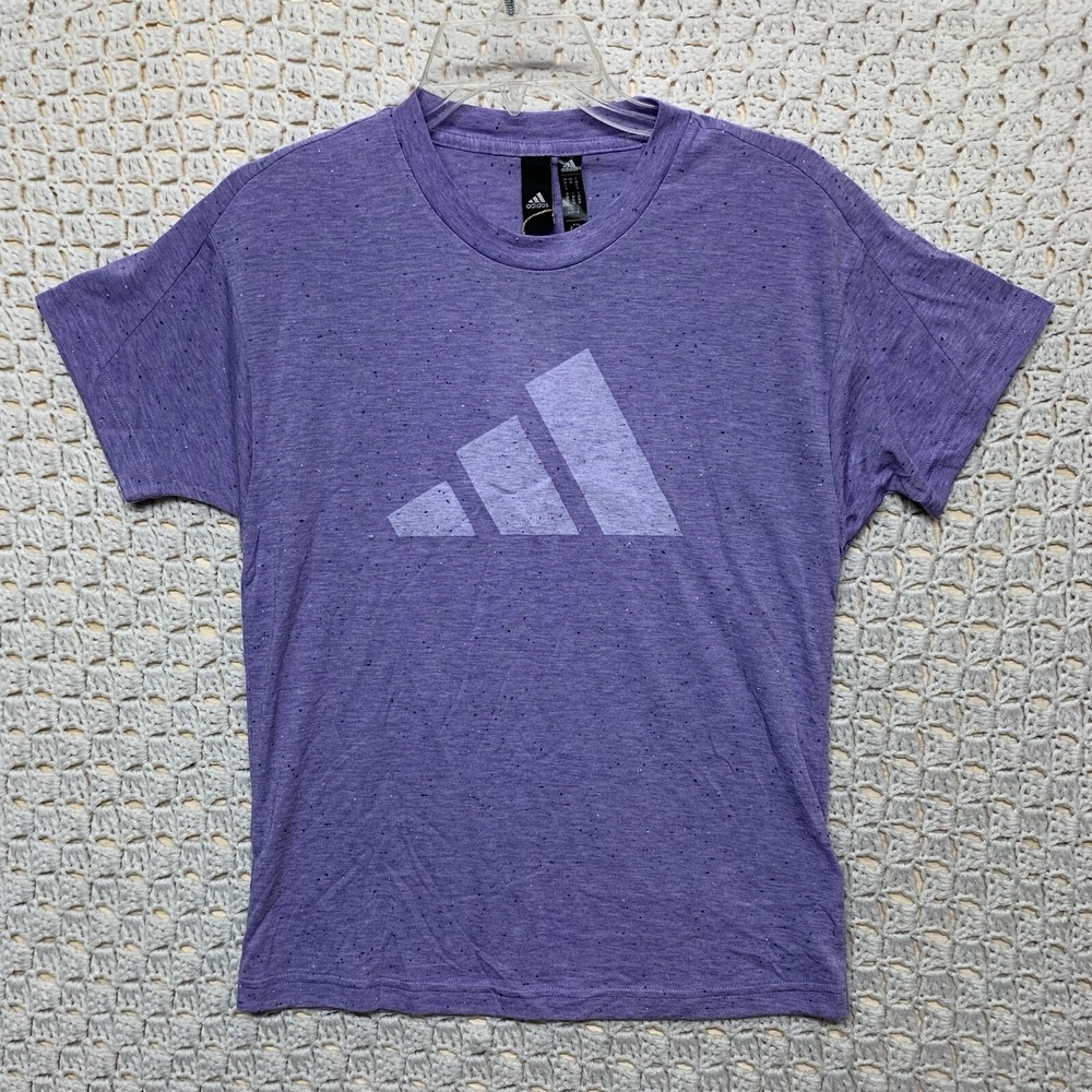 Adidas Women T-shirts XS Light Purple Dots Multi Sport Short Sleeve Crew Neck…